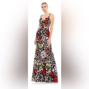 Mac Duggal Floral Lace Embroidered Evening Gown Maxi Dress Size 6 NWT #67473